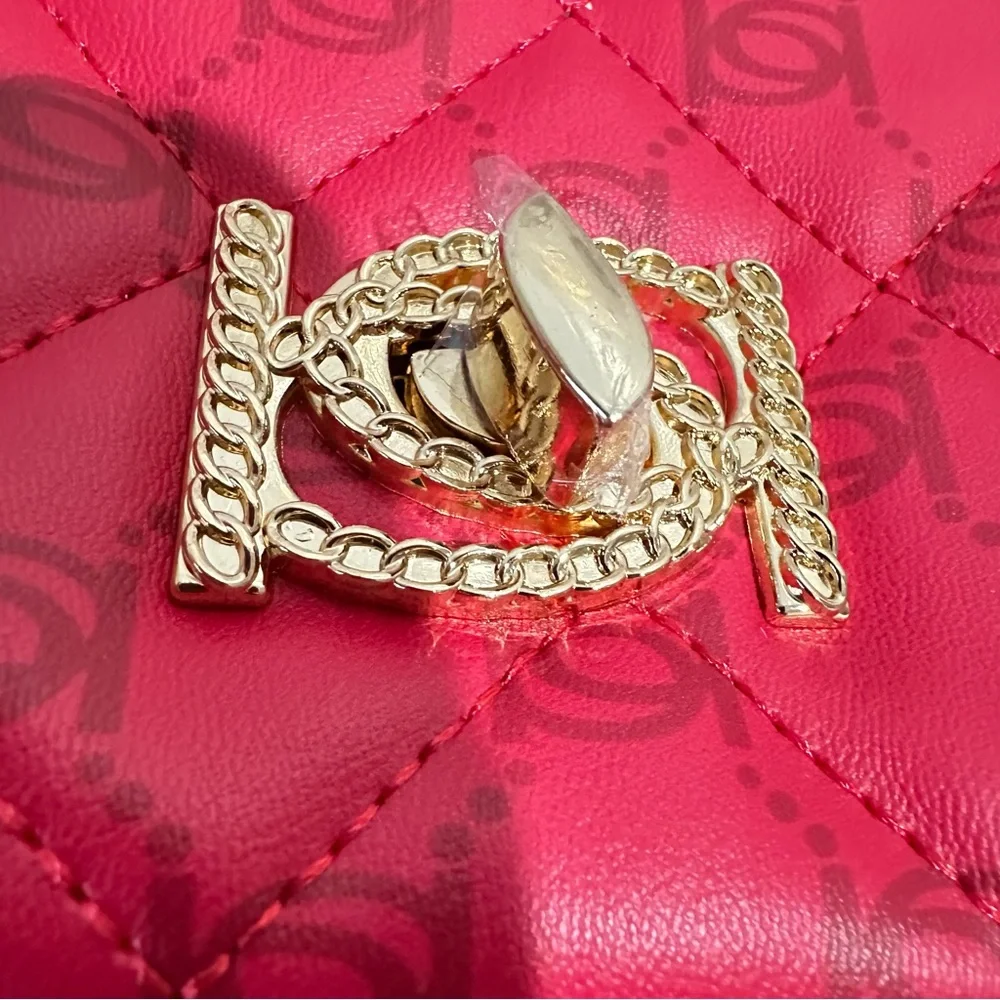 bebe Liv Monogram Crossbody bag in Bright Pink/Dark Pink Logo gold hardware